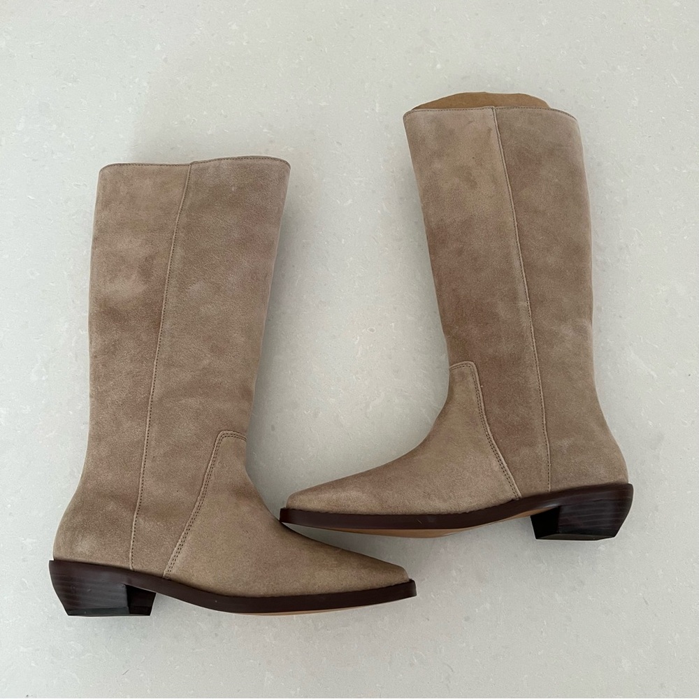 Madewell Tall Antoine Taupe Suede Leather Boot with Extended Calf - Size 8